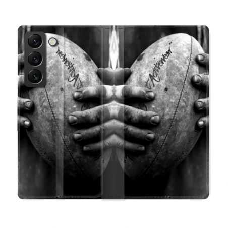 Housse Cuir Portefeuille Pour Samsung Galaxy S22 Sport Rugby Ballon Vintage