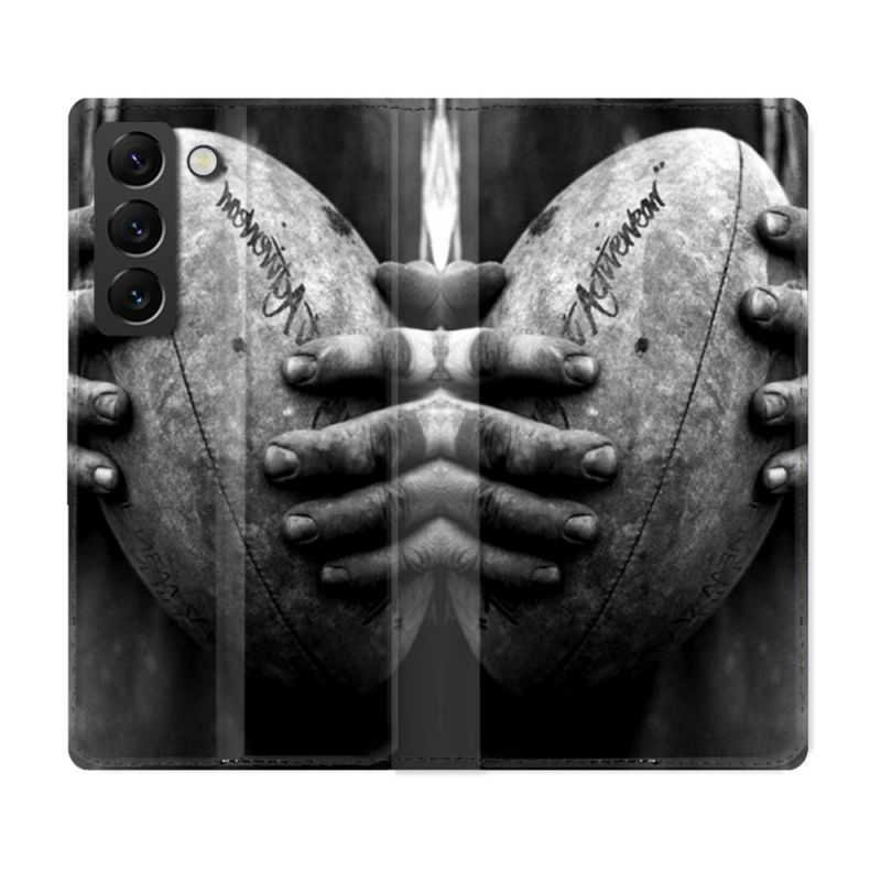 Housse Cuir Portefeuille Pour Samsung Galaxy S22 Sport Rugby Ballon Vintage