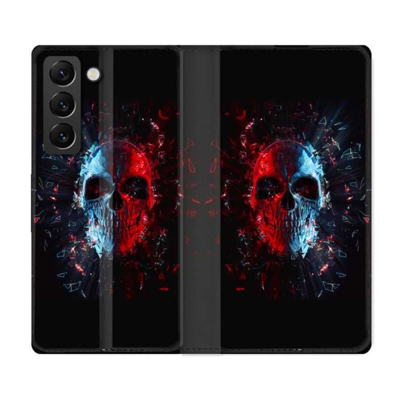 Housse Cuir Portefeuille Pour Samsung Galaxy S22 Tete de Mort Deflagration