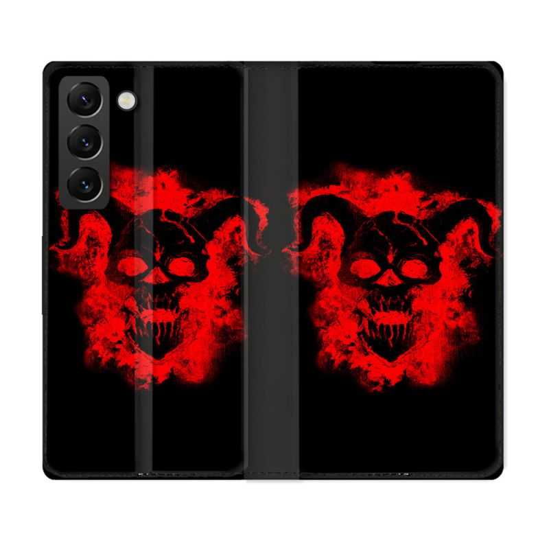 Housse Cuir Portefeuille Pour Samsung Galaxy S22 Tete de Mort Diable