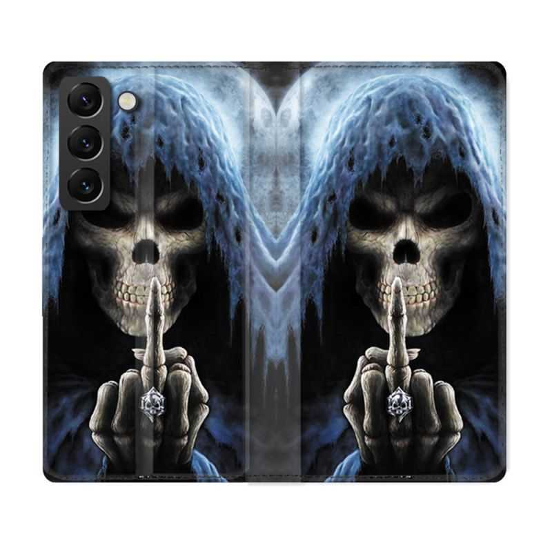 Housse Cuir Portefeuille Pour Samsung Galaxy S22 Tete de Mort Doigt