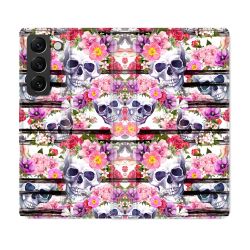Housse Cuir Portefeuille Pour Samsung Galaxy S22 Tete de Mort Pattern
