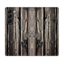 Housse Cuir Portefeuille Pour Samsung Galaxy S22 Texture Bois