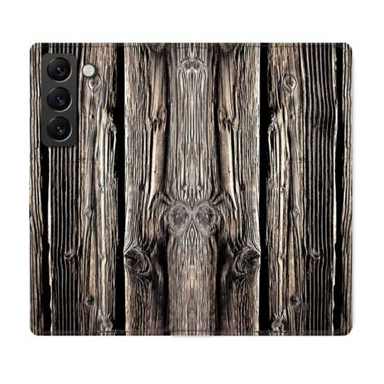 Housse Cuir Portefeuille Pour Samsung Galaxy S22 Texture Bois