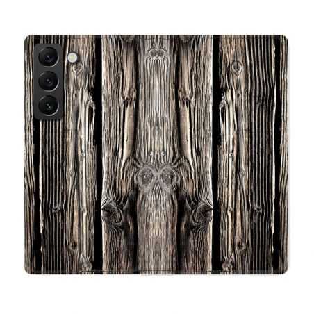 Housse Cuir Portefeuille Pour Samsung Galaxy S22 Texture Bois