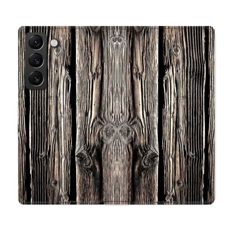 Housse Cuir Portefeuille Pour Samsung Galaxy S22 Texture Bois
