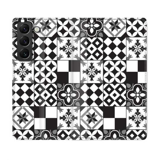 Housse Cuir Portefeuille Pour Samsung Galaxy S22 Texture Carreau Ciment Noir