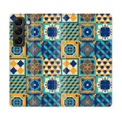 Housse Cuir Portefeuille Pour Samsung Galaxy S22 Texture Carreau Ciment Orange