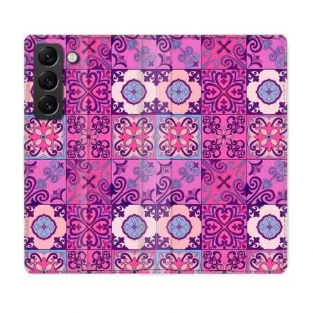 Housse Cuir Portefeuille Pour Samsung Galaxy S22 Texture Carreau Ciment Violet
