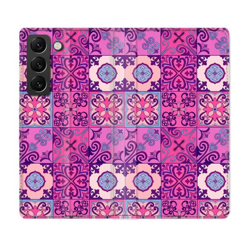 Housse Cuir Portefeuille Pour Samsung Galaxy S22 Texture Carreau Ciment Violet