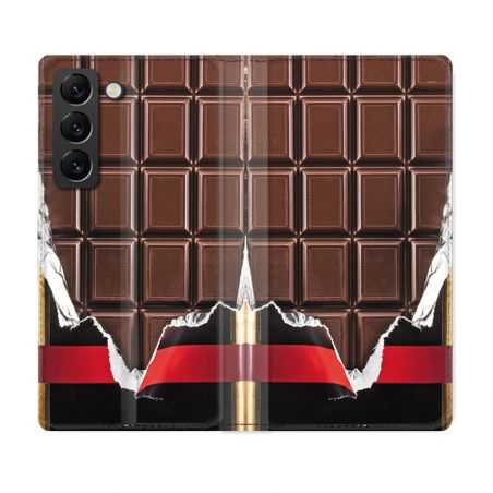 Housse Cuir Portefeuille Pour Samsung Galaxy S22 Texture Trompe Oeil Chocolat