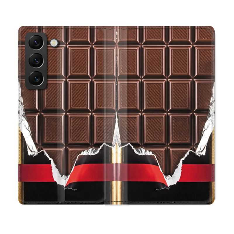 Housse Cuir Portefeuille Pour Samsung Galaxy S22 Texture Trompe Oeil Chocolat