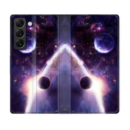 Housse Cuir Portefeuille Pour Samsung Galaxy S22 Univers Planete Stellaire