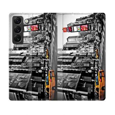Housse Cuir Portefeuille Pour Samsung Galaxy S22 Voyage Amerique USA New York Taxi