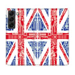 Housse Cuir Portefeuille Pour Samsung Galaxy S22 Voyage Angleterre Blanc