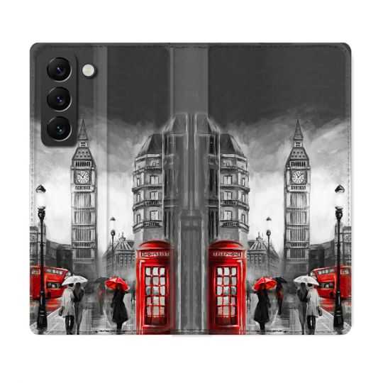 Housse Cuir Portefeuille Pour Samsung Galaxy S22 Voyage Angleterre Londres Vintage
