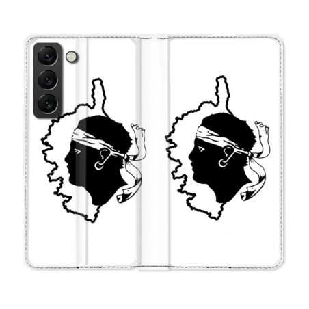Housse Cuir Portefeuille Pour Samsung Galaxy S22 Voyage Corse Blanc