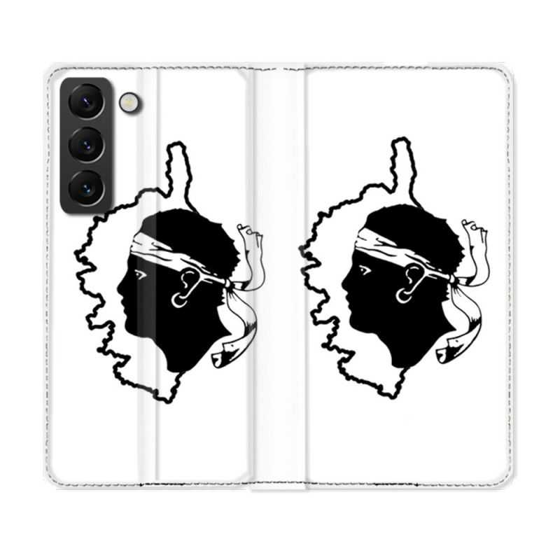 Housse Cuir Portefeuille Pour Samsung Galaxy S22 Voyage Corse Blanc