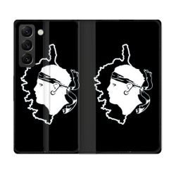 Housse Cuir Portefeuille Pour Samsung Galaxy S22 Voyage Corse Noir