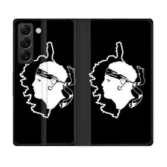 Housse Cuir Portefeuille Pour Samsung Galaxy S22 Voyage Corse Noir