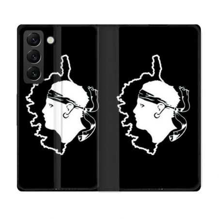Housse Cuir Portefeuille Pour Samsung Galaxy S22 Voyage Corse Noir
