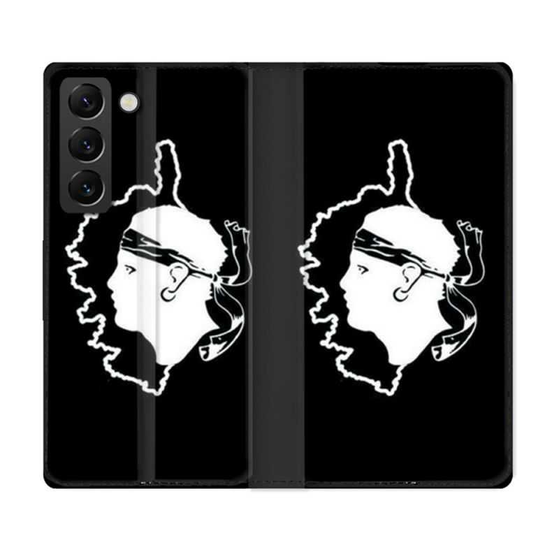 Housse Cuir Portefeuille Pour Samsung Galaxy S22 Voyage Corse Noir