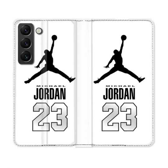 Housse Cuir Portefeuille Pour Samsung Galaxy S22 Jordan 23 Blanc