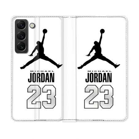 Housse Cuir Portefeuille Pour Samsung Galaxy S22 Jordan 23 Blanc