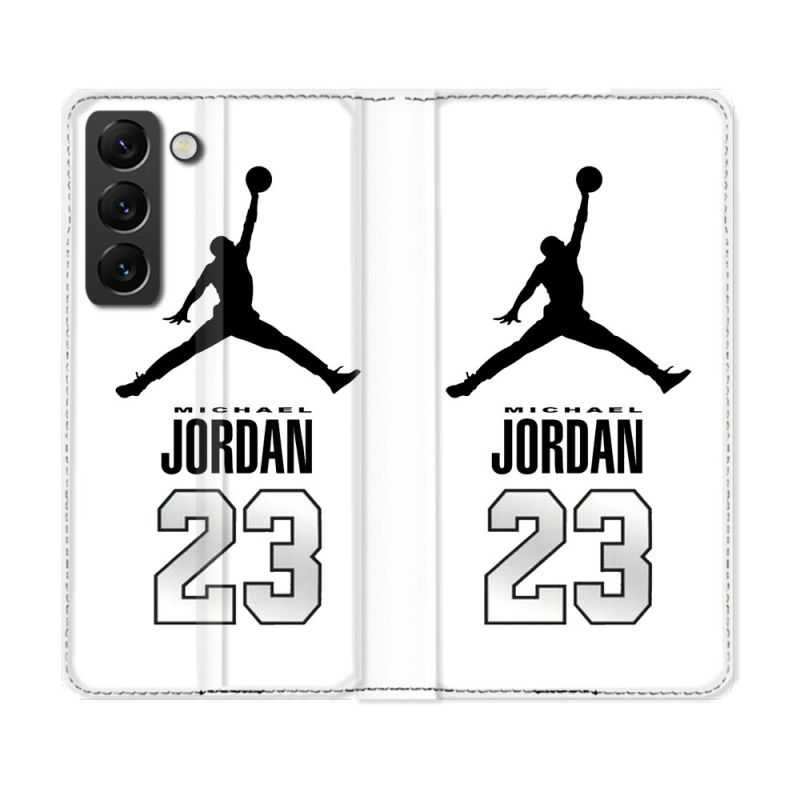 Housse Cuir Portefeuille Pour Samsung Galaxy S22 Jordan 23 Blanc