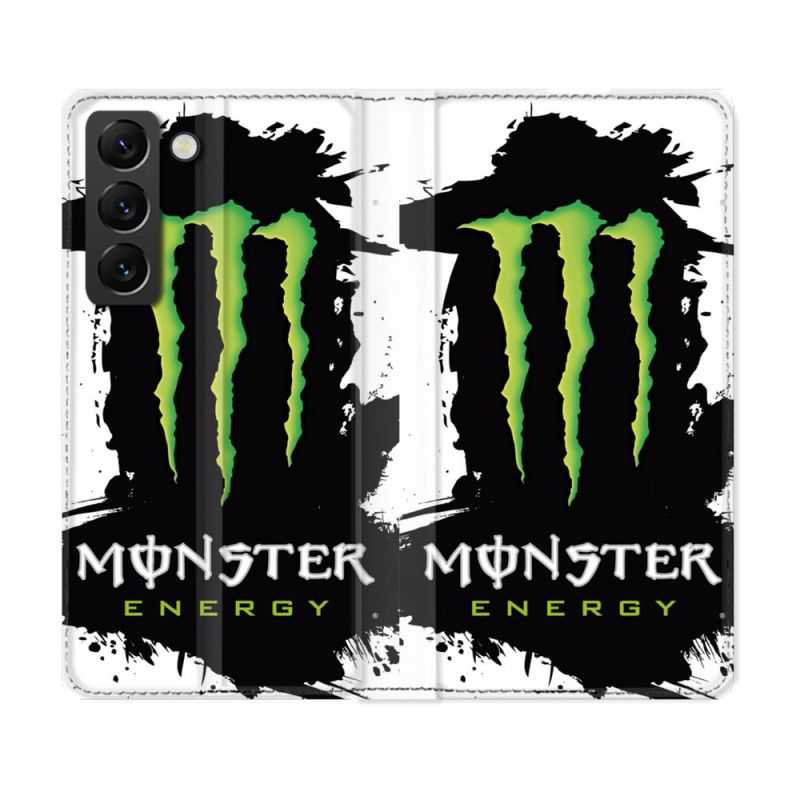Housse Cuir Portefeuille Pour Samsung Galaxy S22 Monster Energy Tache