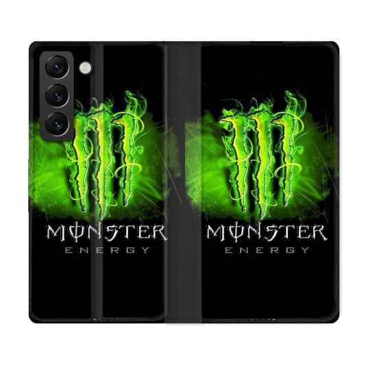 Housse Cuir Portefeuille Pour Samsung Galaxy S22 Monster Energy Vert