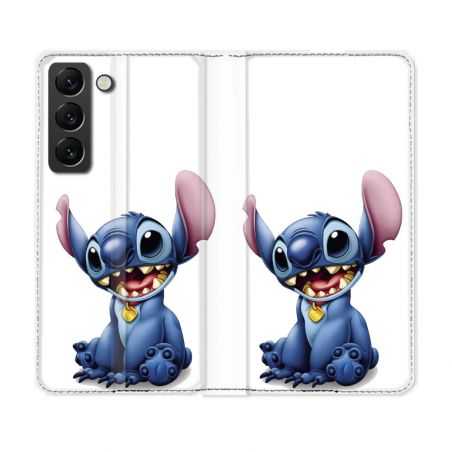 Housse Cuir Portefeuille Pour Samsung Galaxy S22 Stitch Blanc