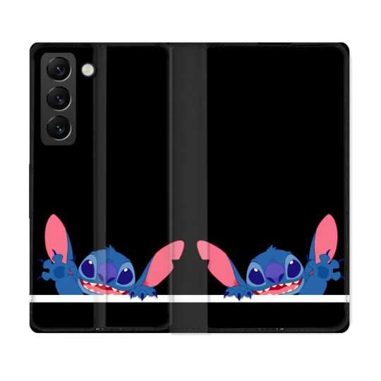 Housse Cuir Portefeuille Pour Samsung Galaxy S22 Stitch Noir