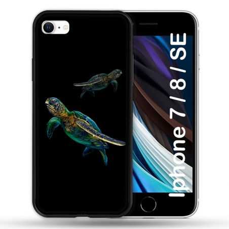 Coque Pour Iphone 7 / 8 / SE (2020 / 2022) Animal Tortue Noire multicolore