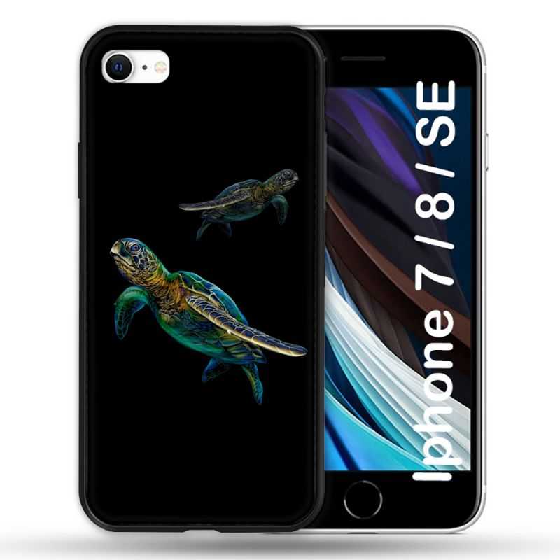 Coque Pour Iphone 7 / 8 / SE (2020 / 2022) Animal Tortue Noire multicolore