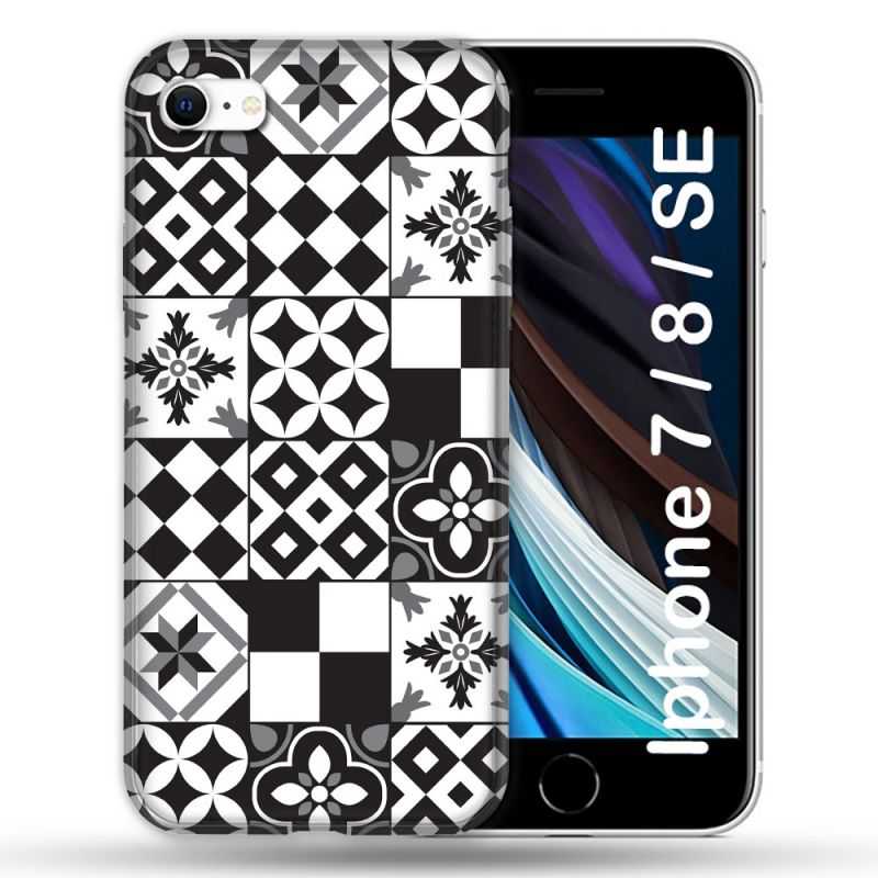 Coque Pour Iphone 7 / 8 / SE (2020 / 2022) Texture Carreau Ciment Noir