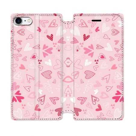 Housse Cuir Portefeuille Pour Iphone 7 / 8 / SE (2020 / 2022) Amour Ptis Coeurs