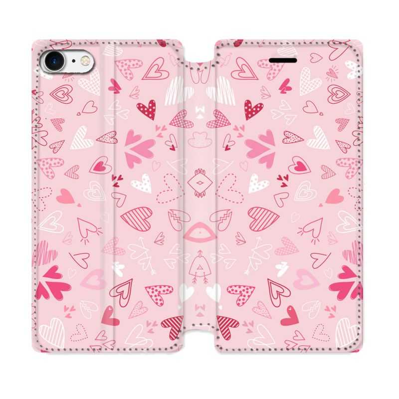 Housse Cuir Portefeuille Pour Iphone 7 / 8 / SE (2020 / 2022) Amour Ptis Coeurs