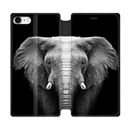 Housse Cuir Portefeuille Pour Iphone 7 / 8 / SE (2020 / 2022) Animal Elephant Noir