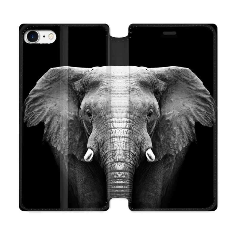 Housse Cuir Portefeuille Pour Iphone 7 / 8 / SE (2020 / 2022) Animal Elephant Noir