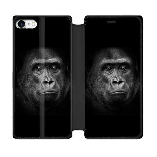 Housse Cuir Portefeuille Pour Iphone 7 / 8 / SE (2020 / 2022) Animal Gorille Noir