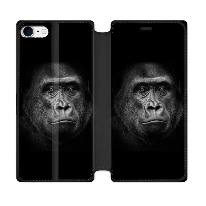 Housse Cuir Portefeuille Pour Iphone 7 / 8 / SE (2020 / 2022) Animal Gorille Noir