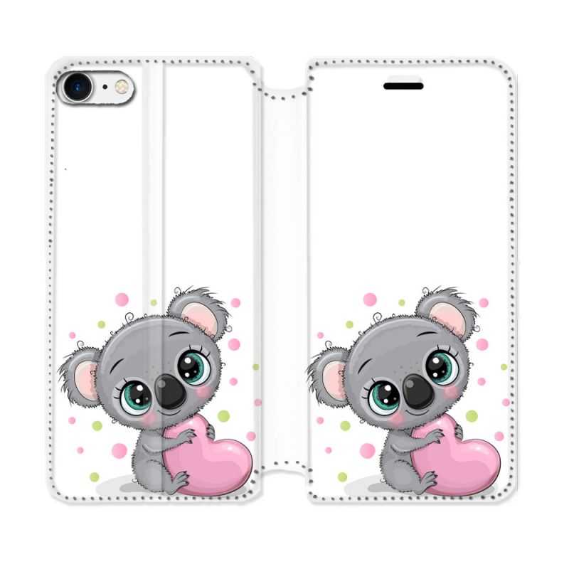 Housse Cuir Portefeuille Pour Iphone 7 / 8 / SE (2020 / 2022) Animal Koala Cœur