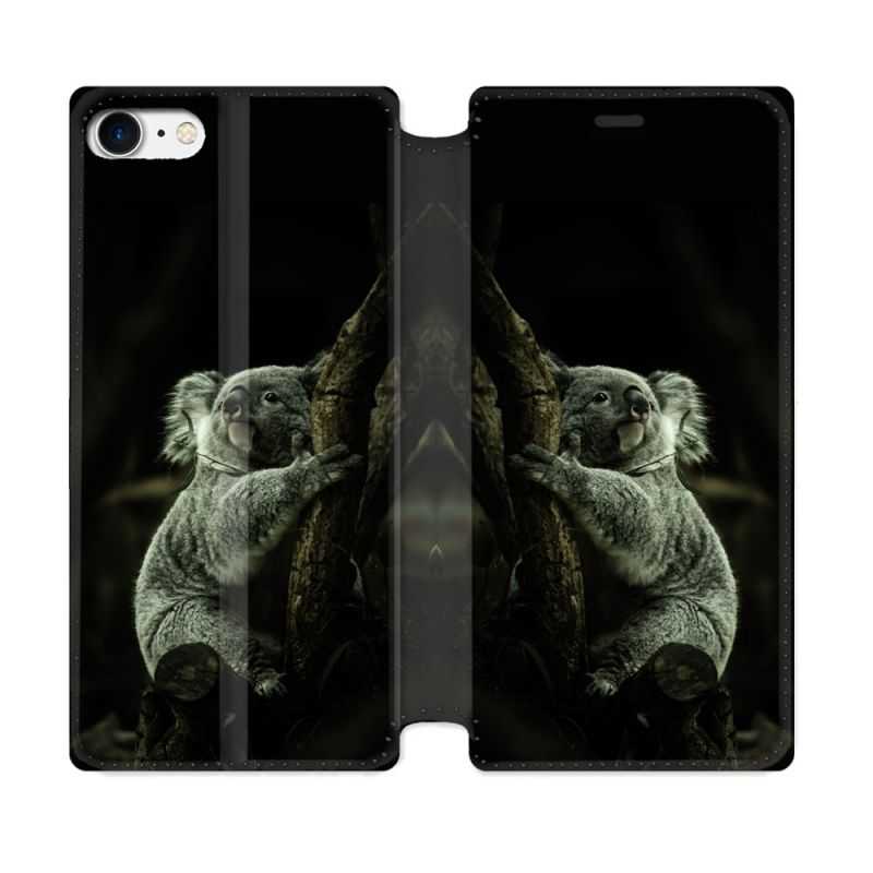 Housse Cuir Portefeuille Pour Iphone 7 / 8 / SE (2020 / 2022) Animal Koala Noir