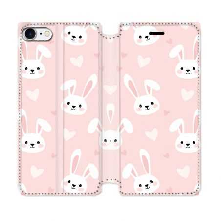 Housse Cuir Portefeuille Pour Iphone 7 / 8 / SE (2020 / 2022) Animal Lapin Rose