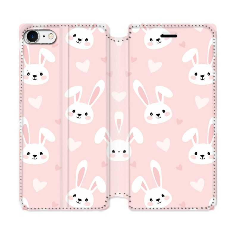 Housse Cuir Portefeuille Pour Iphone 7 / 8 / SE (2020 / 2022) Animal Lapin Rose