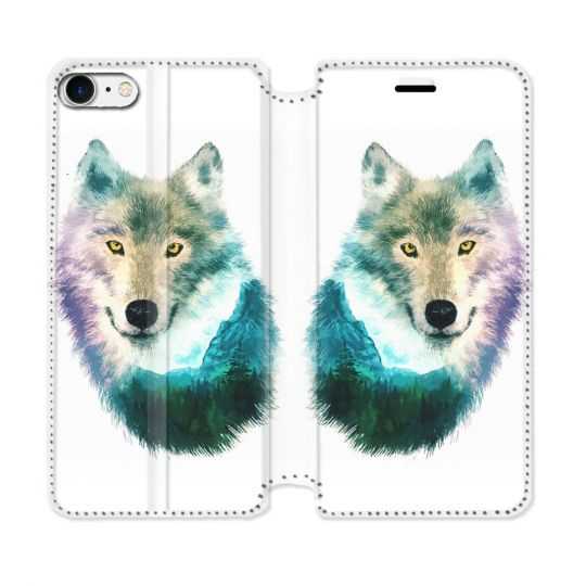 Housse Cuir Portefeuille Pour Iphone 7 / 8 / SE (2020 / 2022) Animal Loup Montagne