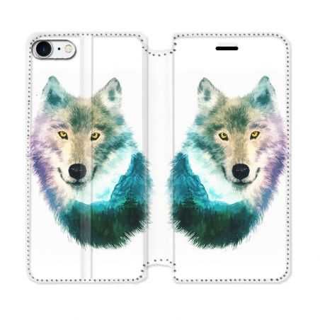 Housse Cuir Portefeuille Pour Iphone 7 / 8 / SE (2020 / 2022) Animal Loup Montagne