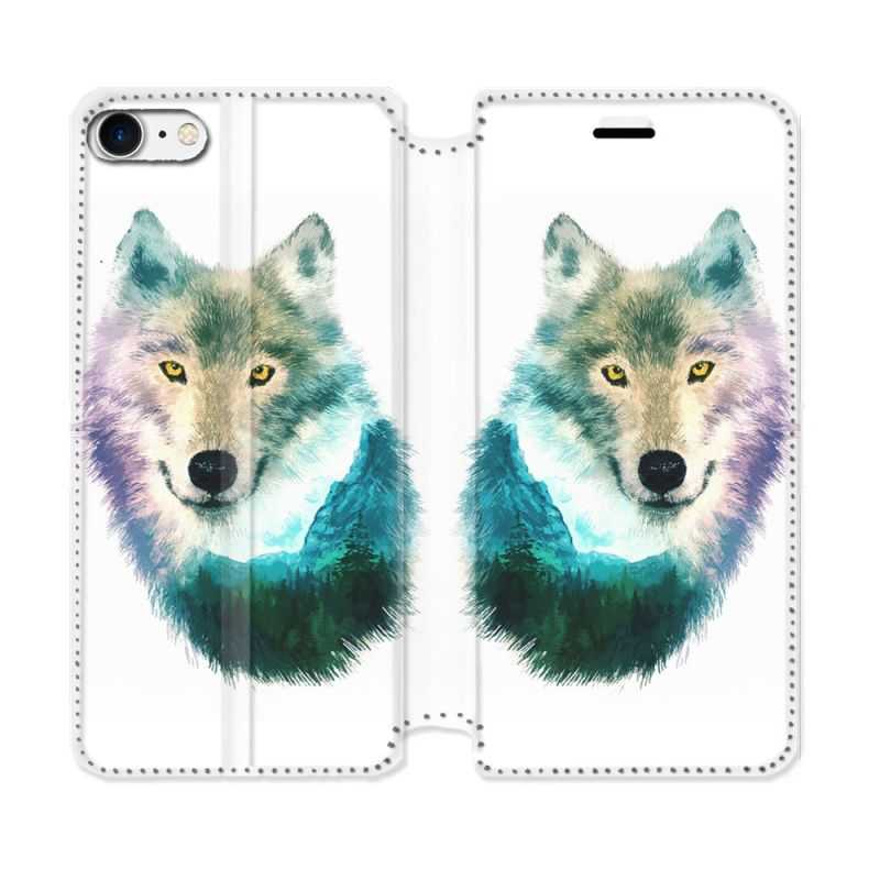 Housse Cuir Portefeuille Pour Iphone 7 / 8 / SE (2020 / 2022) Animal Loup Montagne