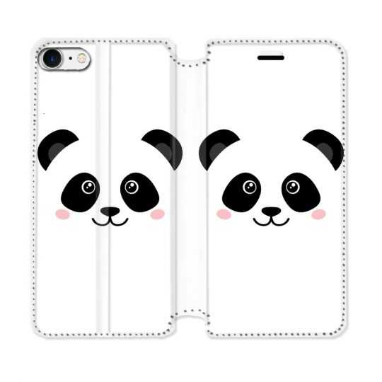 Housse Cuir Portefeuille Pour Iphone 7 / 8 / SE (2020 / 2022) Animal Panda Blanc